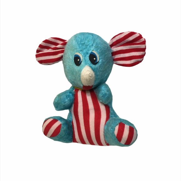 RARE Vintage Elephant Plush Blueberry Candy Stripe